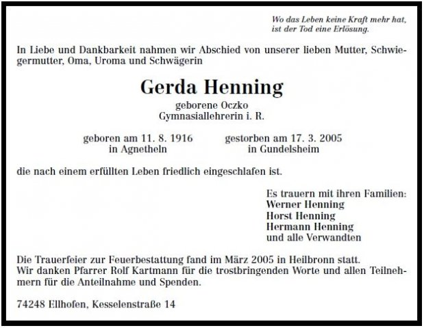 Oczko Gerda 1916-2005 Todesanzeige